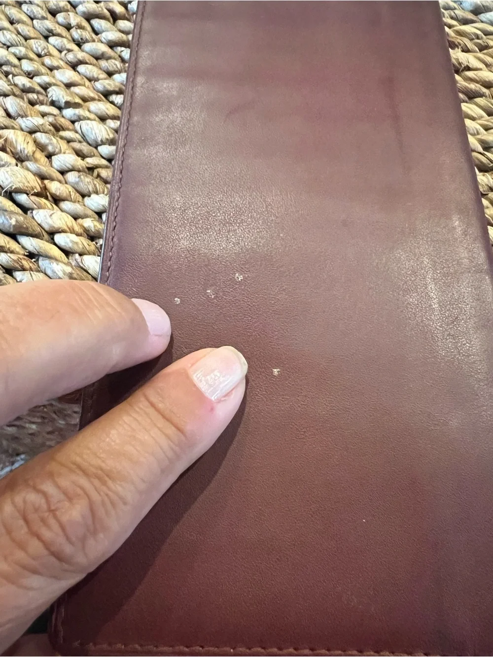 Vintage Must De Cartier Burgundy Leather Long Wallet Checkbook Cover